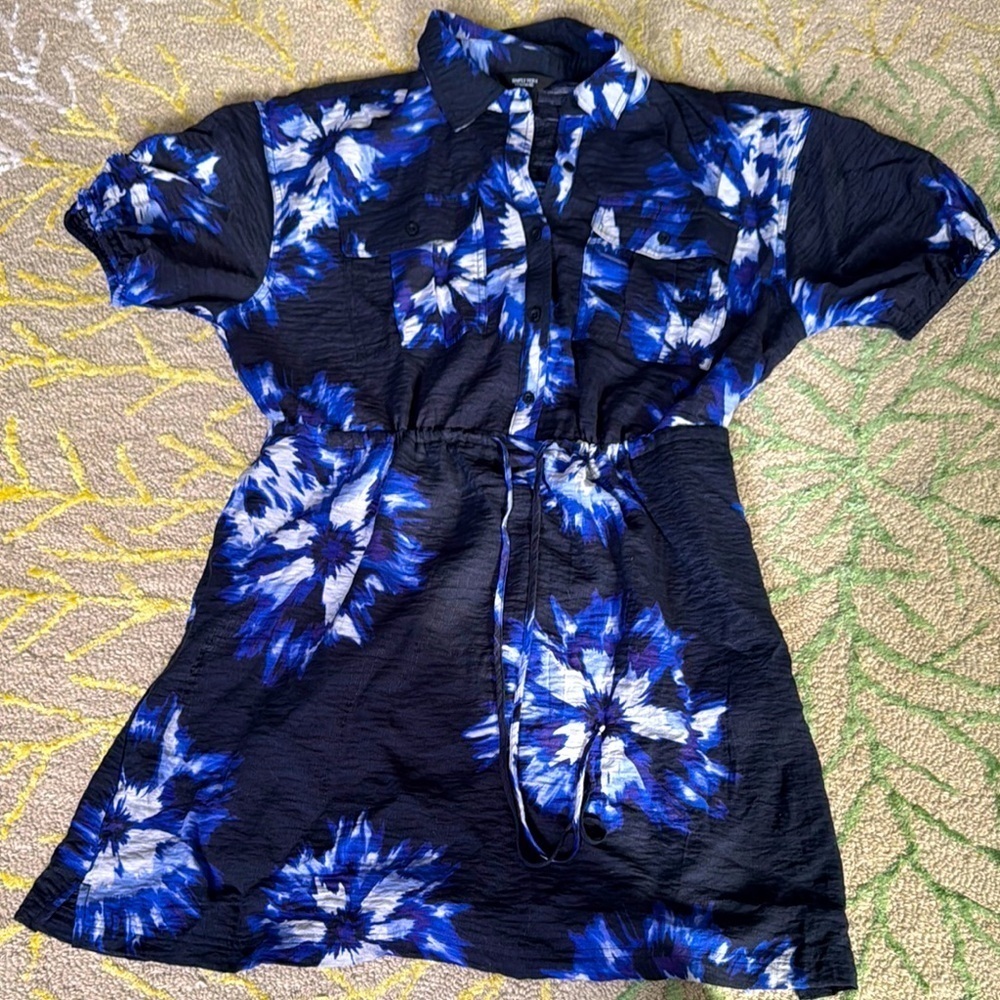 Vera Wang floral drawstring waist pocket loose fit floral dress large